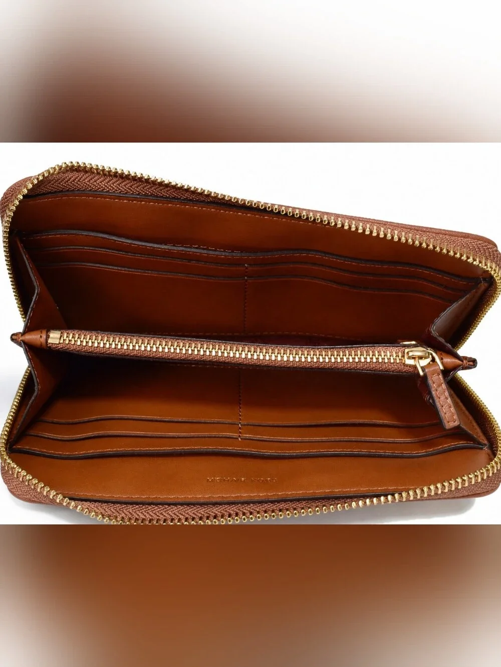 Tory Burch Woven Plaid Zip Around Wallet & Card Case Brown Multi Leather Gold To